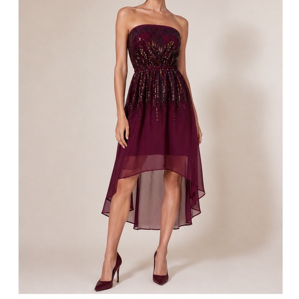 NWT Romeo & Juliet Couture Strapless Dress with Sequins in Burgundy Size Med